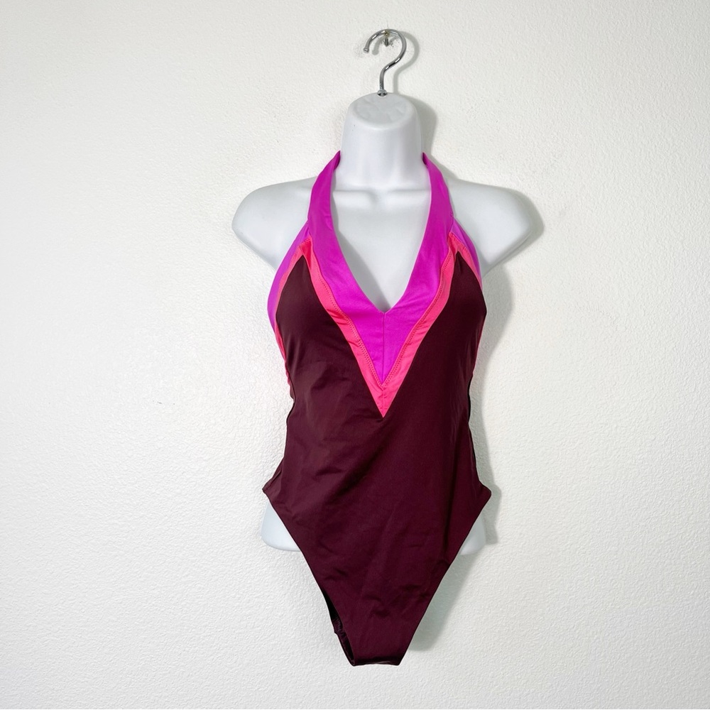 NEW Trina Turk Plunge Colorblock One-Piece Swimsuit Size Small